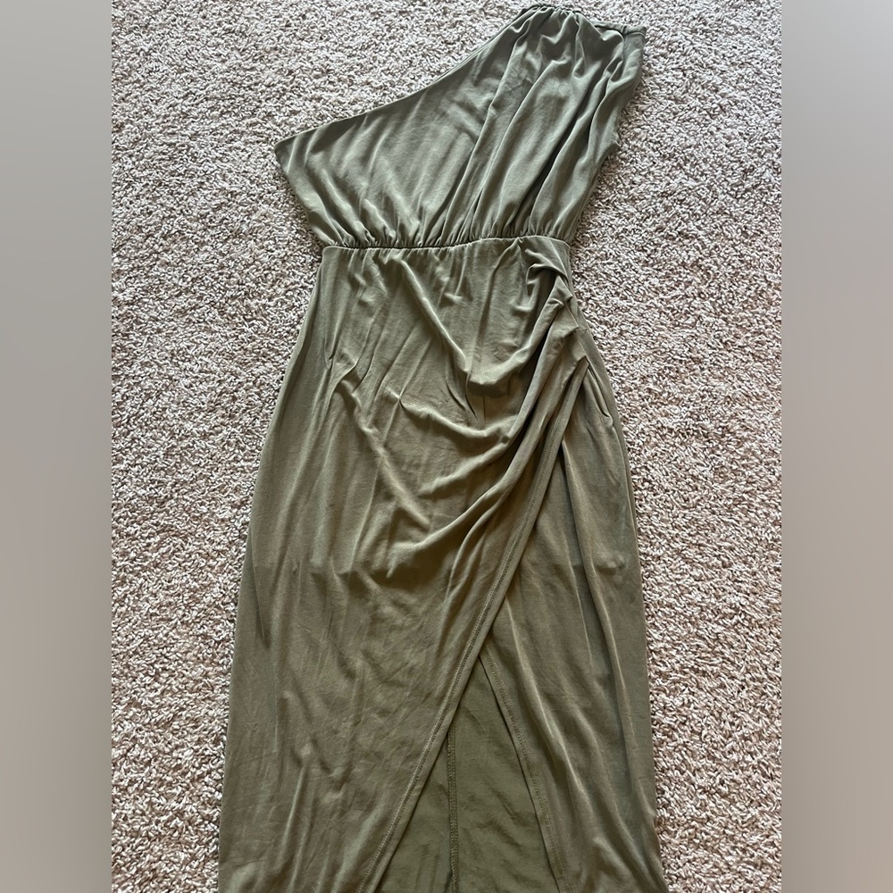 Lulu's One Shoulder Olive Dress